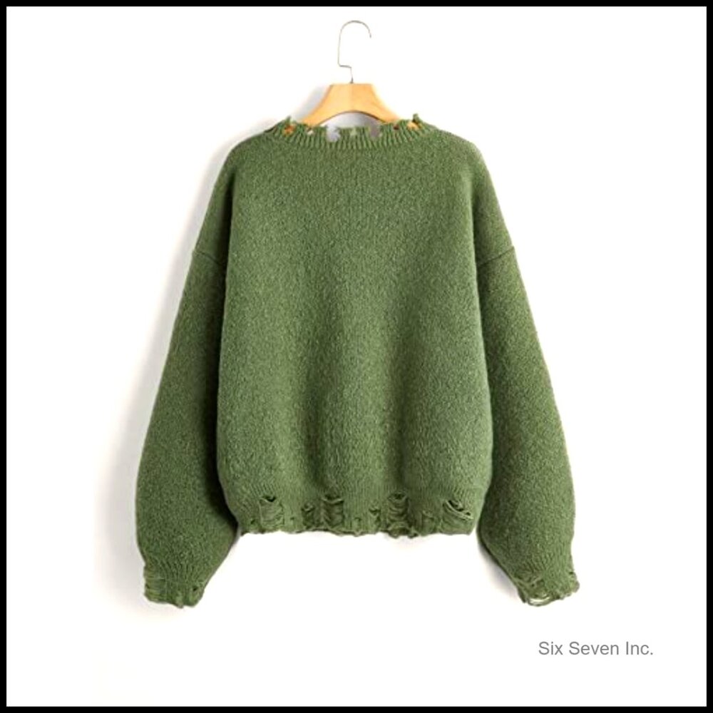 Oversized Skeleton Pattern Ripped Pullover Sweate… - image 4